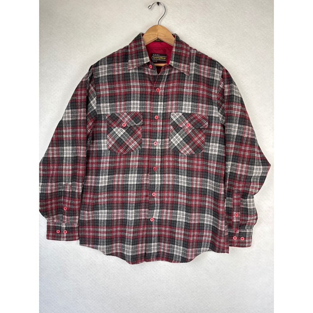 Vintage Sears Sportswear Plaid Flannel Shirt Size M 15-15.5 Wool Blend Italy